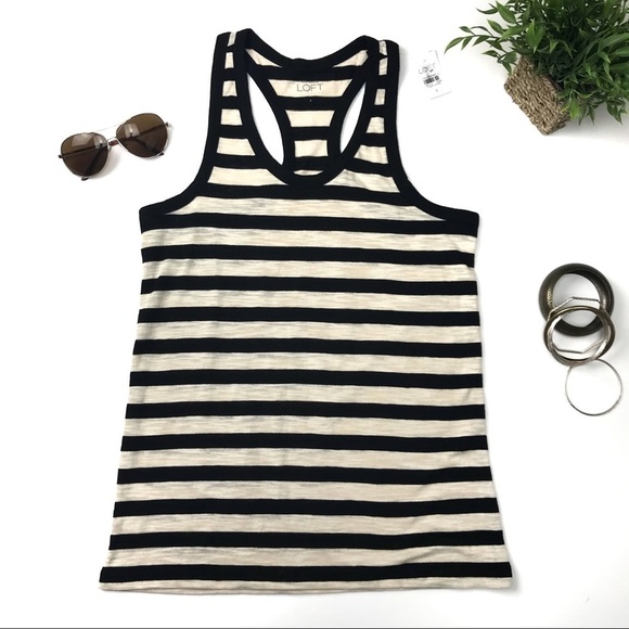 ANN TAYLOR LOFT NWT Striped Racerback Tank Top S - Picture 1 of 7